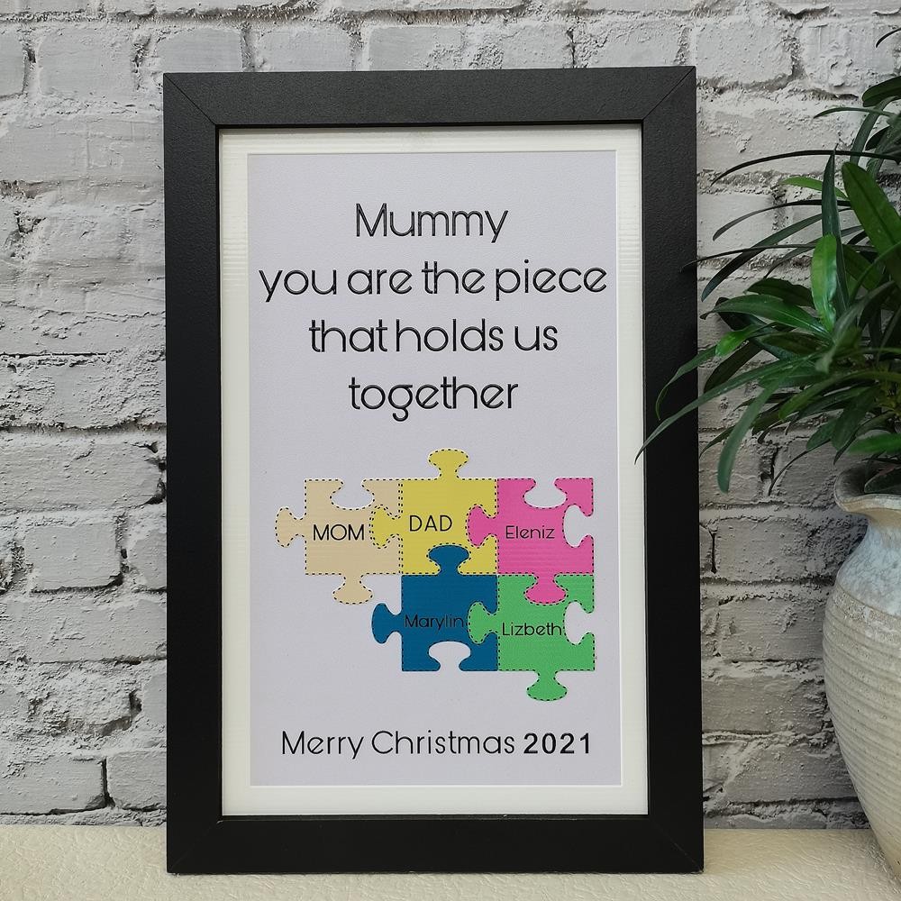 Regalo personalizzato per la festa della mamma Mamma, sei il pezzo che ci tiene insieme Puzzle pezzi Nome segno Home Decor