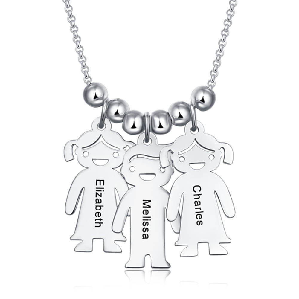 Collane personalizzate in argento con nome inciso con ciondolo per bambini da 1 a 10 bambini