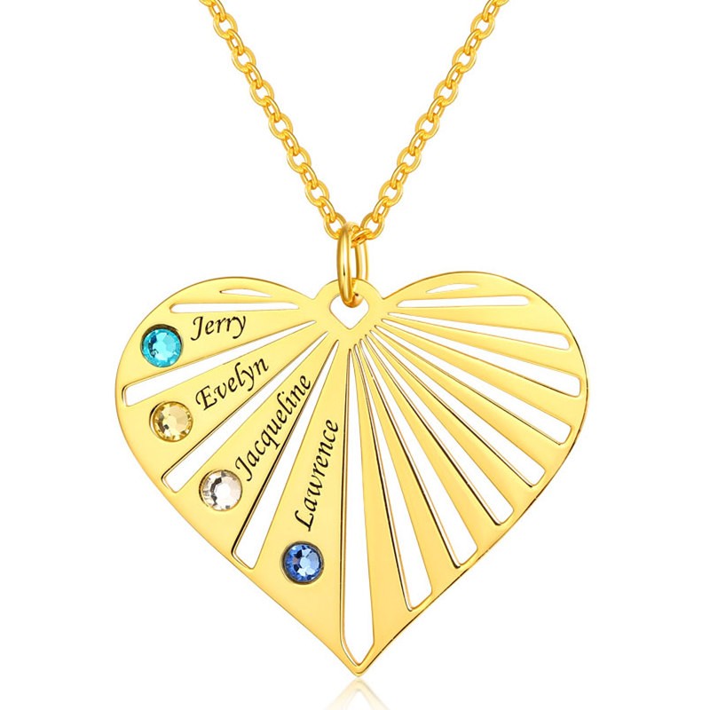 Collana personalizzata a cuore con nome di famiglia con incisione 1-8 con Birthstone