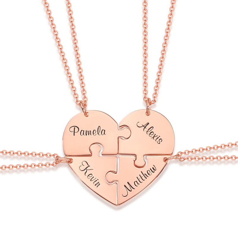 Collana con nome personalizzato a forma di cuore 1-7 pezzi placcatura in oro rosa 18 carati per la famiglia