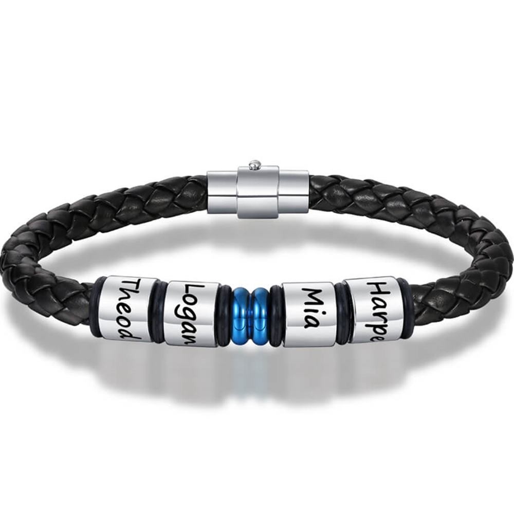 Bracciale in pelle nera con nome intrecciato personalizzato 1-10 perline