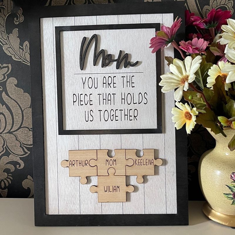 Regalo personalizzato per la festa della mamma, mamma, sei il pezzo che ci tiene insieme Puzzle pezzi Nome Sign Wall Decor