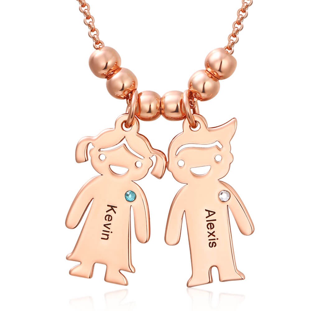 Collana personalizzata con nome inciso per famiglie 1-10 bambini con pietra portafortuna