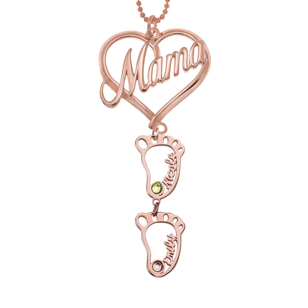 Collana personalizzata con nome in pietra del parto con ciondolo BabyFeet vuoto Mama Heart 1-10