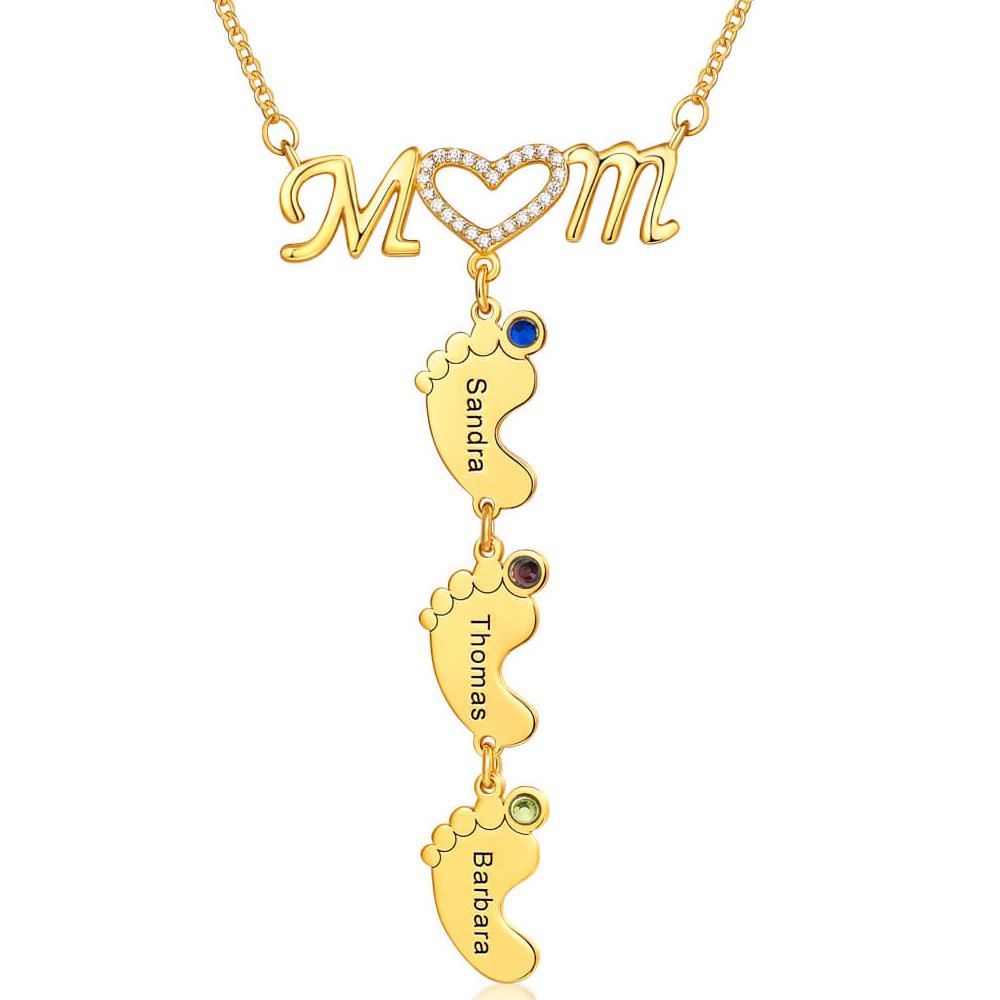 Collana personalizzata con nome Birthstone con ciondoli mamma 1-10 BabyFeet