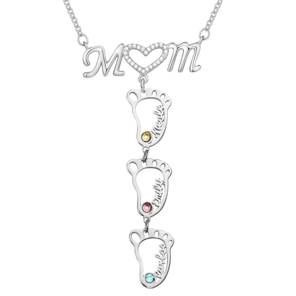 Collana in argento personalizzata 1-10 con nome di mamma di BabyFeet con Birthstone