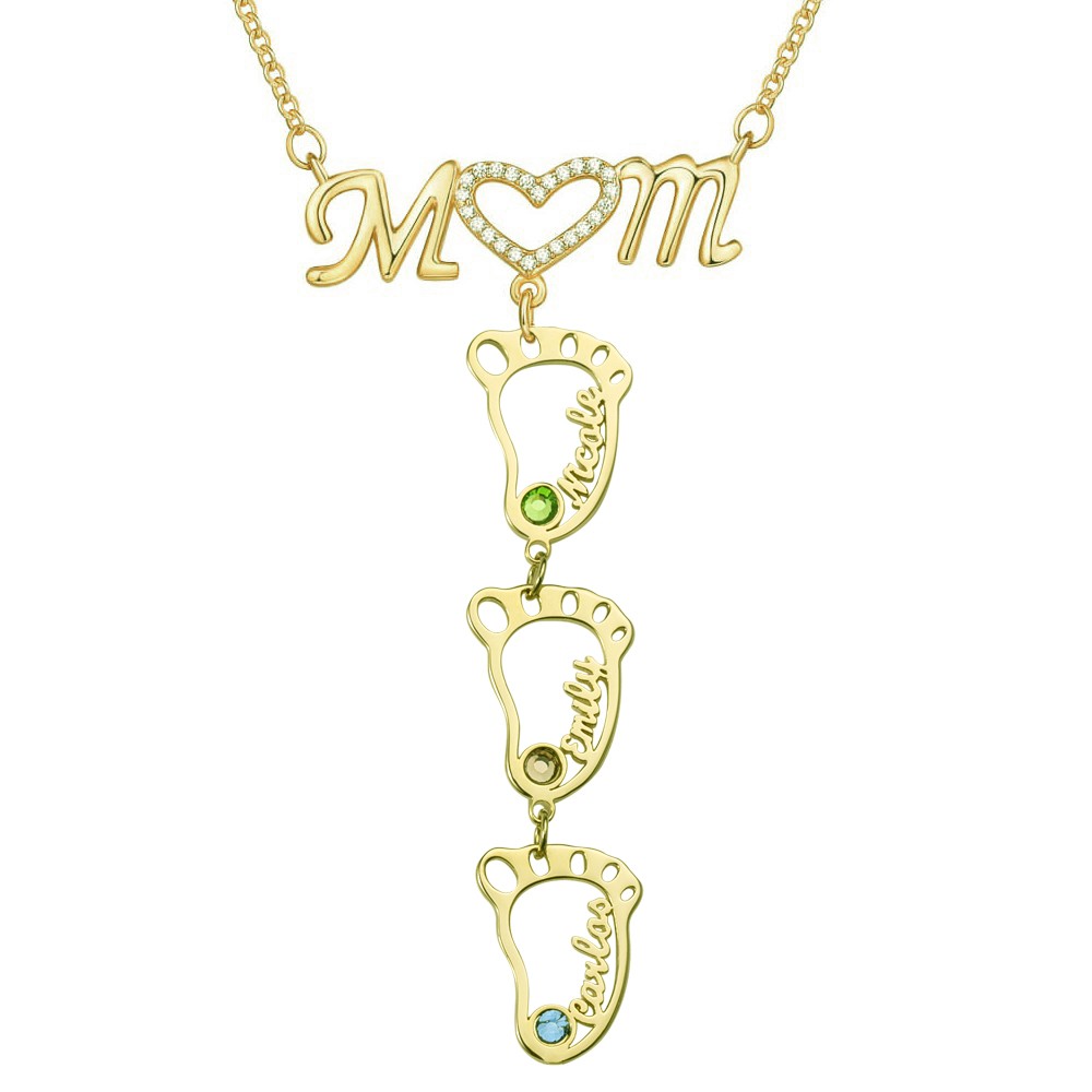 Collana personalizzata con nome di mamma di BabyFeet 1-10 con Birthstone