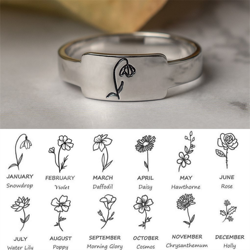 Regalo personalizzato dell'anello del mese del fiore della nascita della famiglia per lei