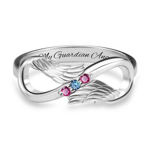 Anello infinito personalizzato con ali d'angelo in argento sterling S925 con pietre portafortuna per lei