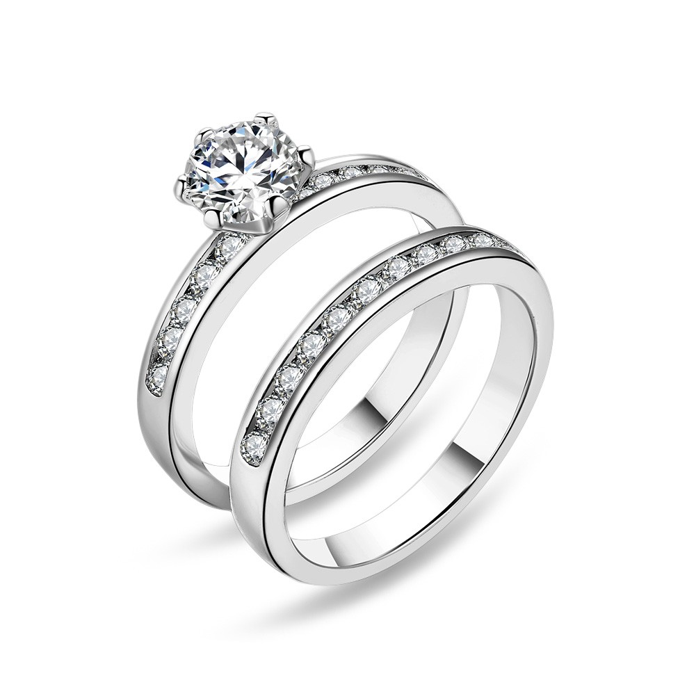 S925 argento fidanzamento anello nuziale set di 2