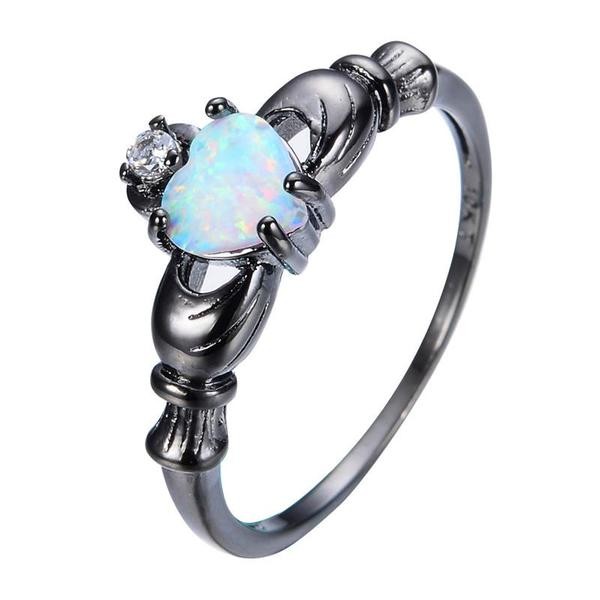 S925 Sterling Silver Stunning anello opale cuore unico nel suo genere