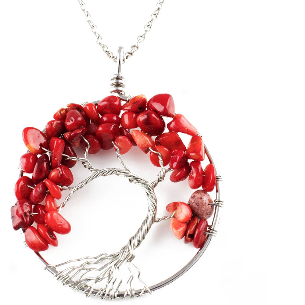 Collana con albero della vita in corallo rosso - Collane per donna Collana con albero della vita