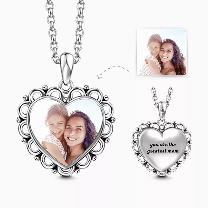 Collana con foto a cuore inciso in argento S925