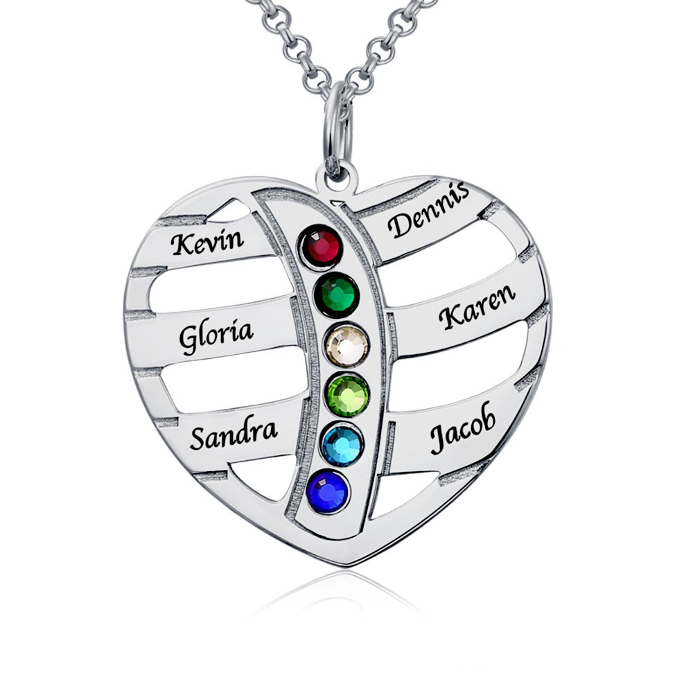 Collana con pietra portafortuna e nome personalizzata con incisione 1-6 a forma di cuore d'amore