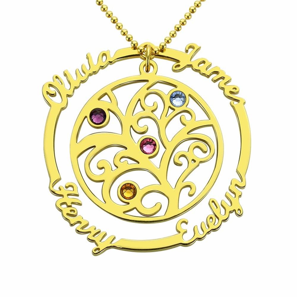 Collana albero genealogico con 1-4 pietre portafortuna