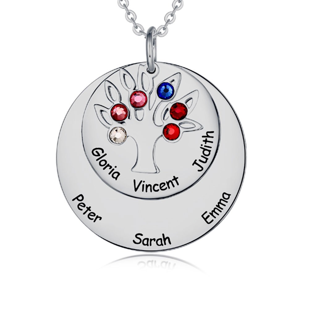 Collana personalizzata dell'albero genealogico con 1-7 pietre portafortuna