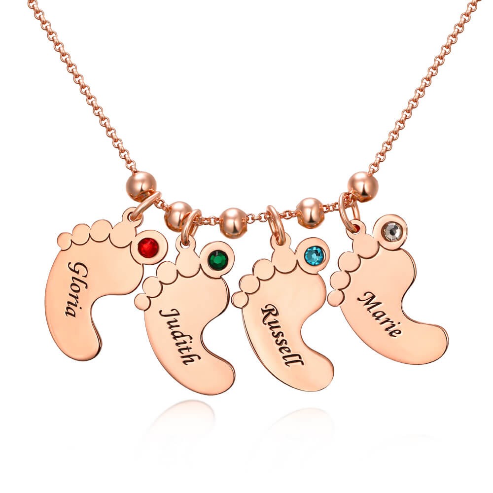 Collana personalizzata con ciondolo con nome da incidere da 1 a 6 piedi di bambino con pietra portafortuna