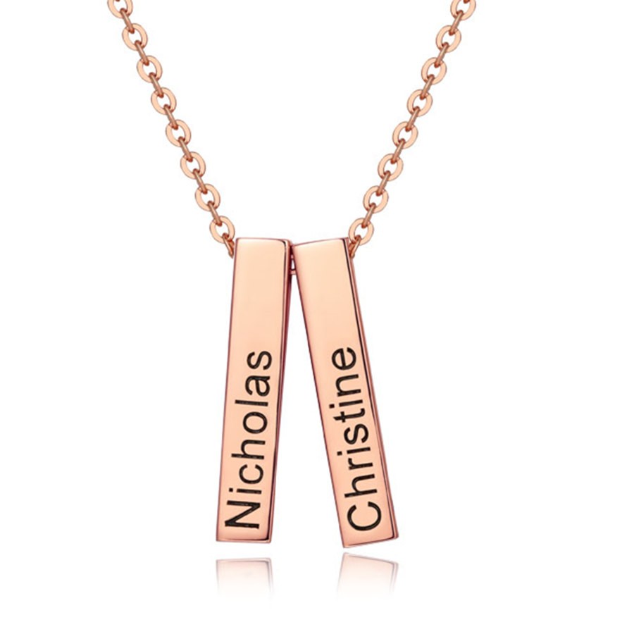 Collana con nome a barra con incisione 3D corta personalizzata con placcatura in oro rosa 18 carati