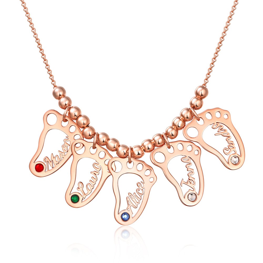 Collana personalizzata con ciondolo BabyFeet 1-10 vuoto con pietra portafortuna