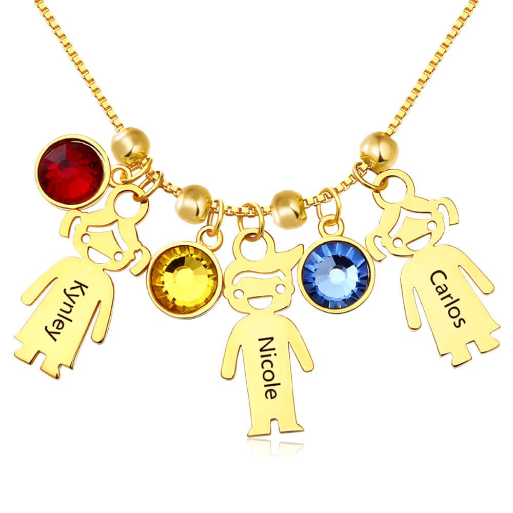 Collana personalizzata Birthstones Family 1-12 Baby Kids con incisione con nome