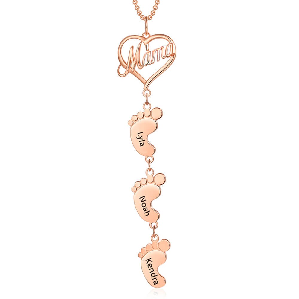 Collana personalizzata con placcatura in oro rosa 18 carati con piedini da bambino 1-10 ciondoli