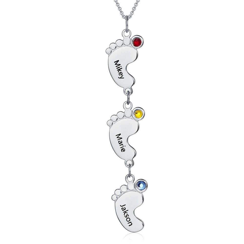 Collana con nome personalizzato con ciondolo in argento verticale 1-10 piedi di bambino con Birthstone