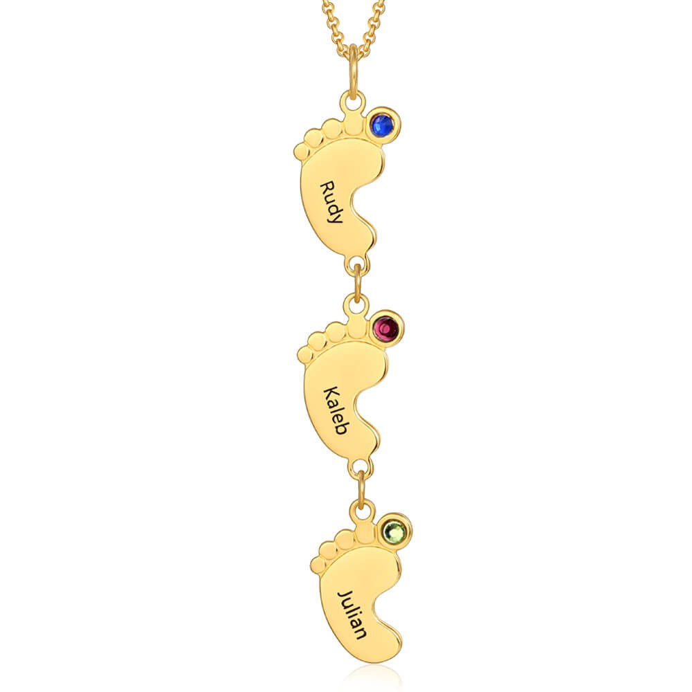 Ciondolo con piedini verticali per bambini Collana personalizzata con 1-10 nomi con Birthstone