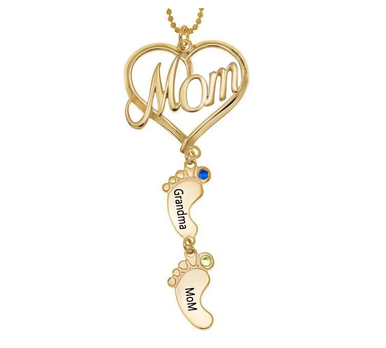 Collana personalizzata con nome di pietra del parto con ciondolo a forma di cuore di mamma 1-10 piedi di bambino