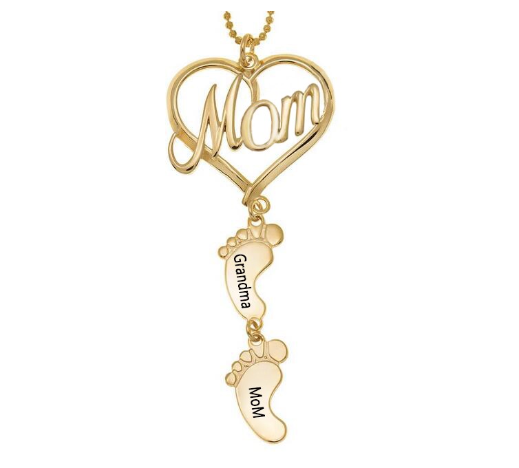 Collana con nome inciso personalizzato con ciondolo a forma di cuore di mamma amore 1-10 piedi di bambino