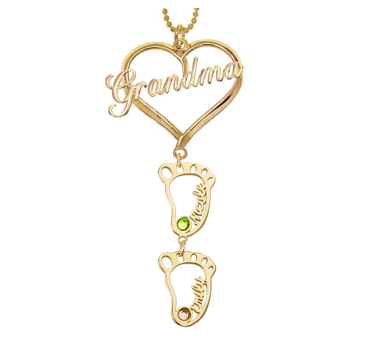 Collana personalizzata con nome in pietra portafortuna con ciondolo BabyFeet 1-10 nonna personalizzata Grand