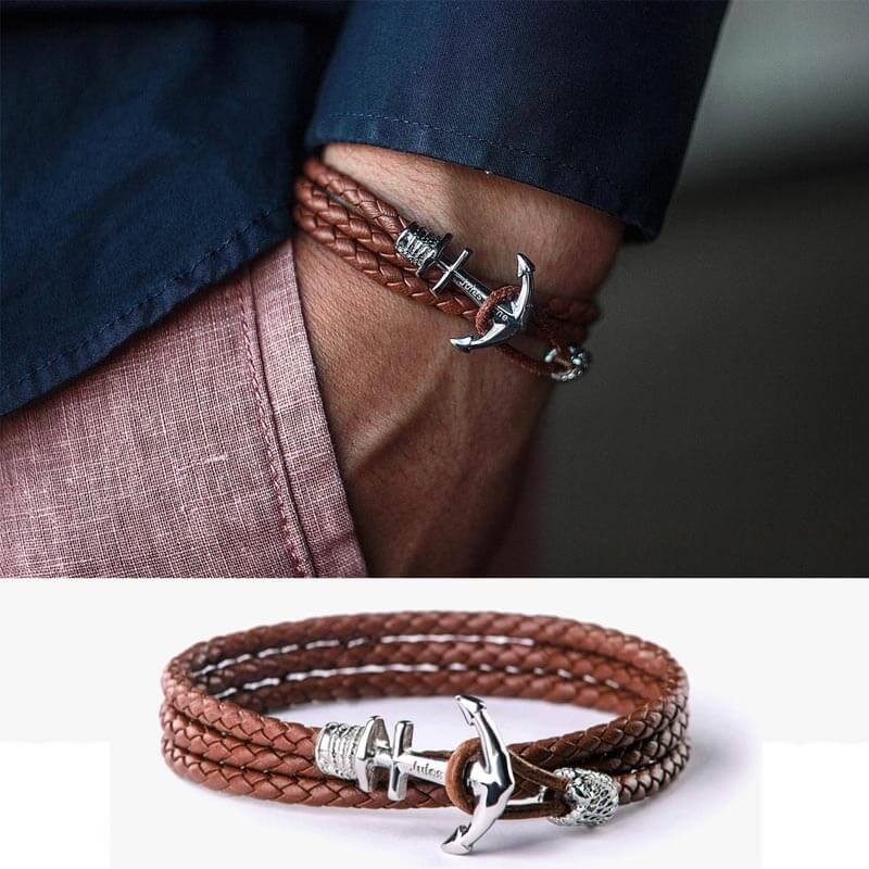 Nuovi regali da uomo in stile caldo personalizzati Braccialetti in pelle con incisione del nome di ancoraggio