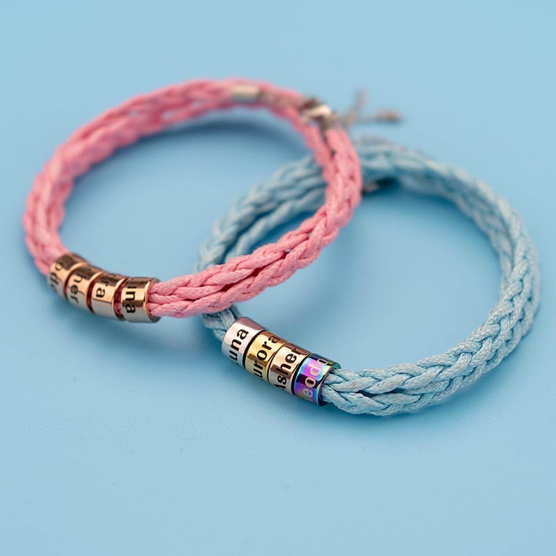 Braccialetti personalizzati con nome inciso con cinturino a 6 colori con 1-10 perline