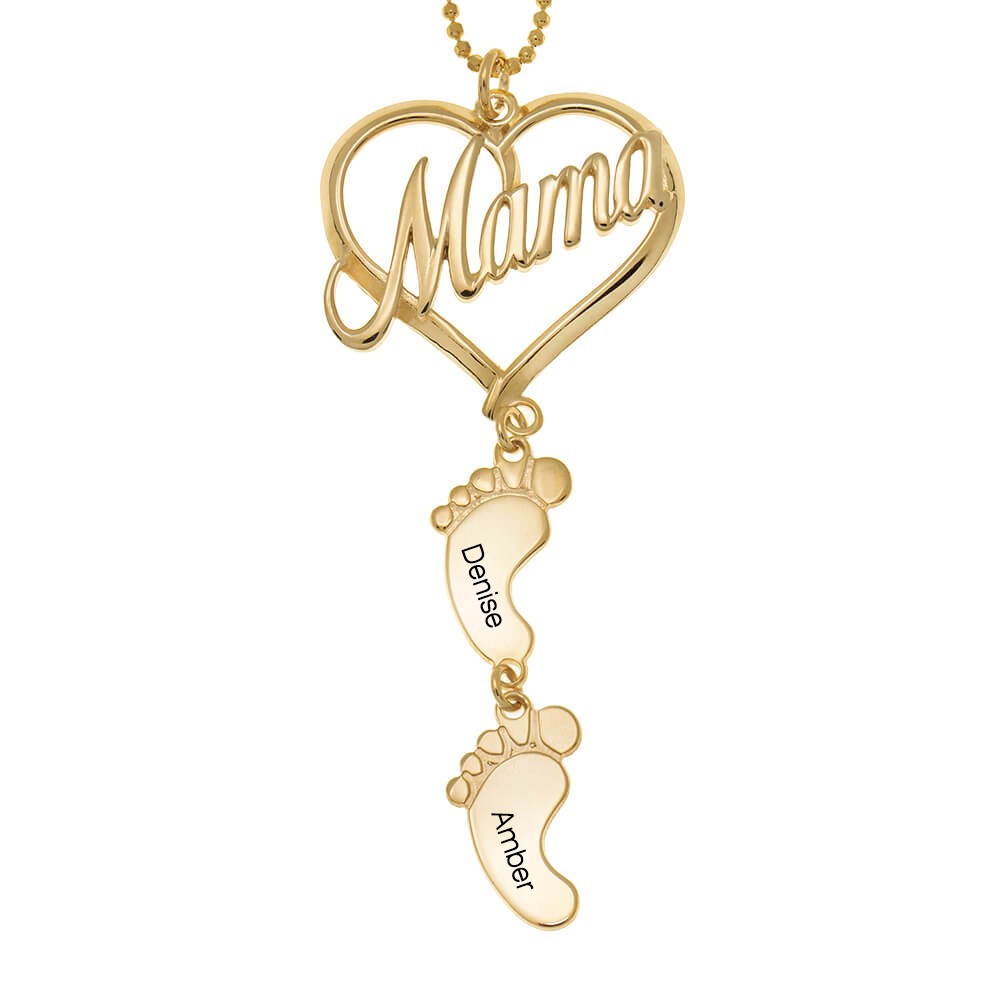 Collana personalizzata con placcatura in oro 18 carati con piedini da bambino 1-10 ciondoli