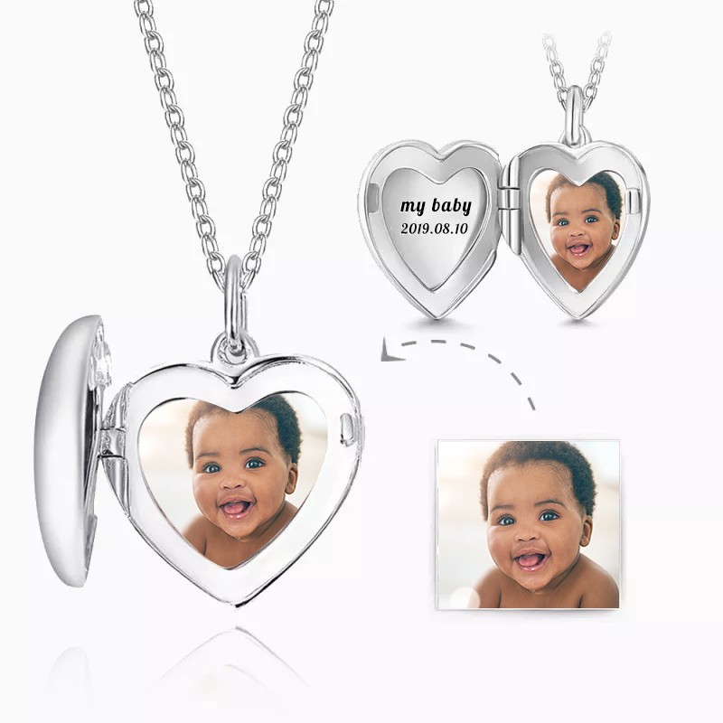 Collana con medaglione con foto incisa personalizzata per regali di mamma e papà