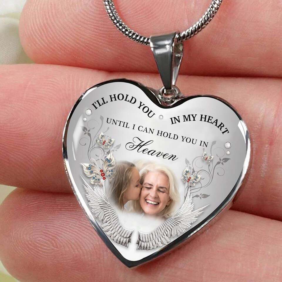 Ti terrò nel mio cuore Collana con foto commemorativa del cuore con incisione personalizzata