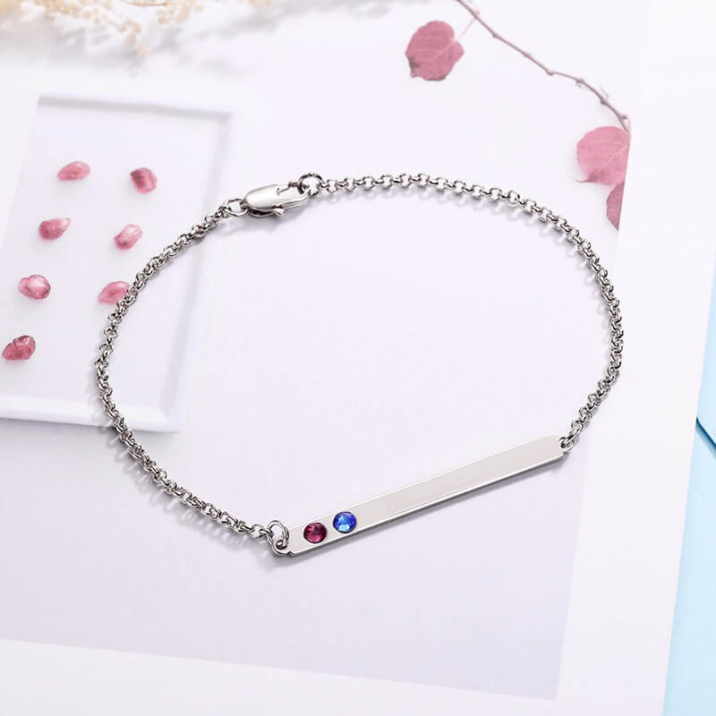 Bracciale con 2 pietre Birthstone Silver Name Bar