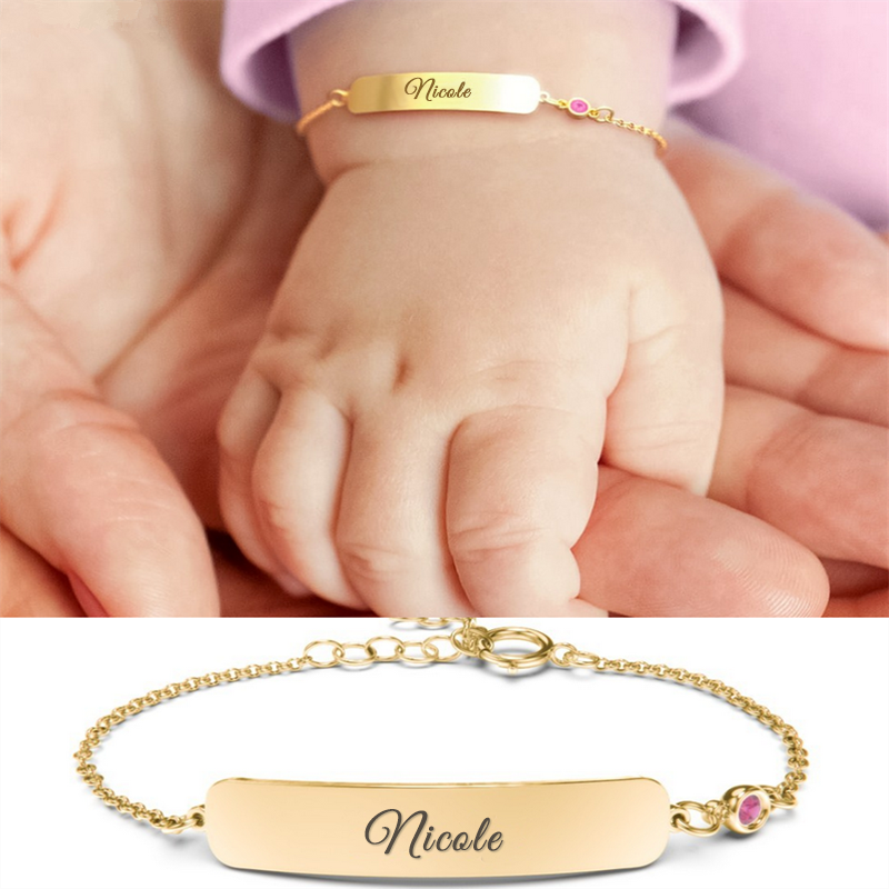 Bracciale personalizzato con nome del bambino da incidere con Birthstone