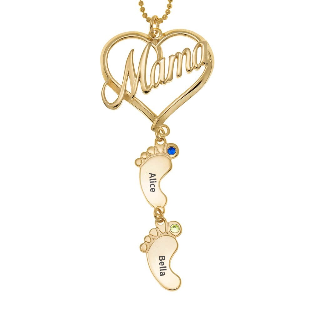 Collana personalizzata con nome di pietra del parto con ciondolo a forma di cuore di mamma 1-10 piedi di bambino