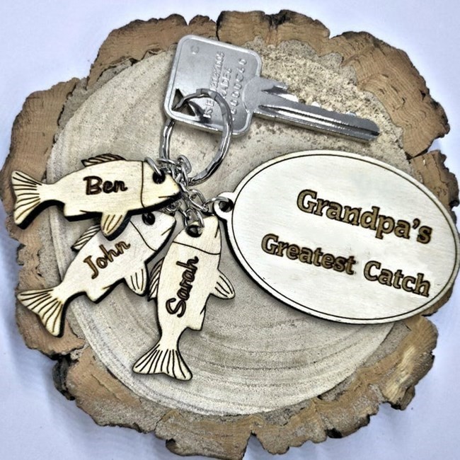 Portachiavi da pesca con incisione personalizzata 1-10 nome Daddy Dad Grampa's Catch
