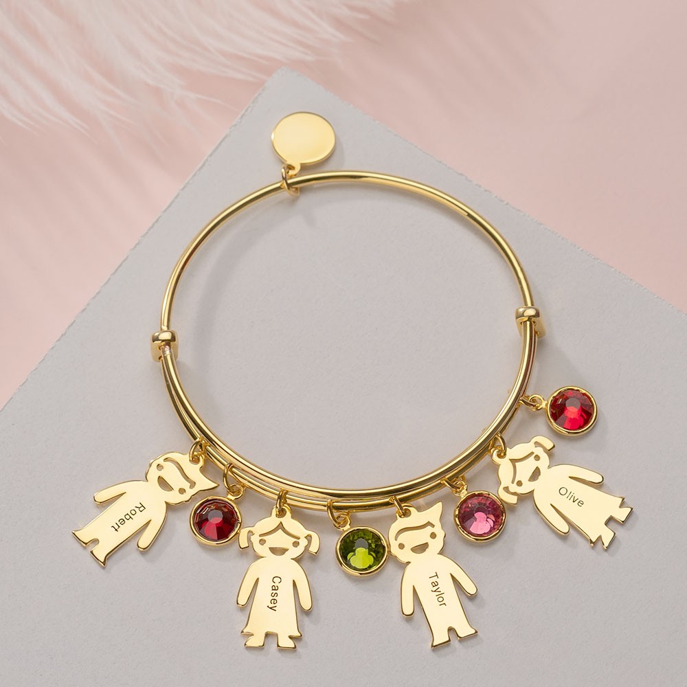 Braccialetto personalizzato per bambini Bracciale con nome inciso Birthstone con 1-12 ciondolo