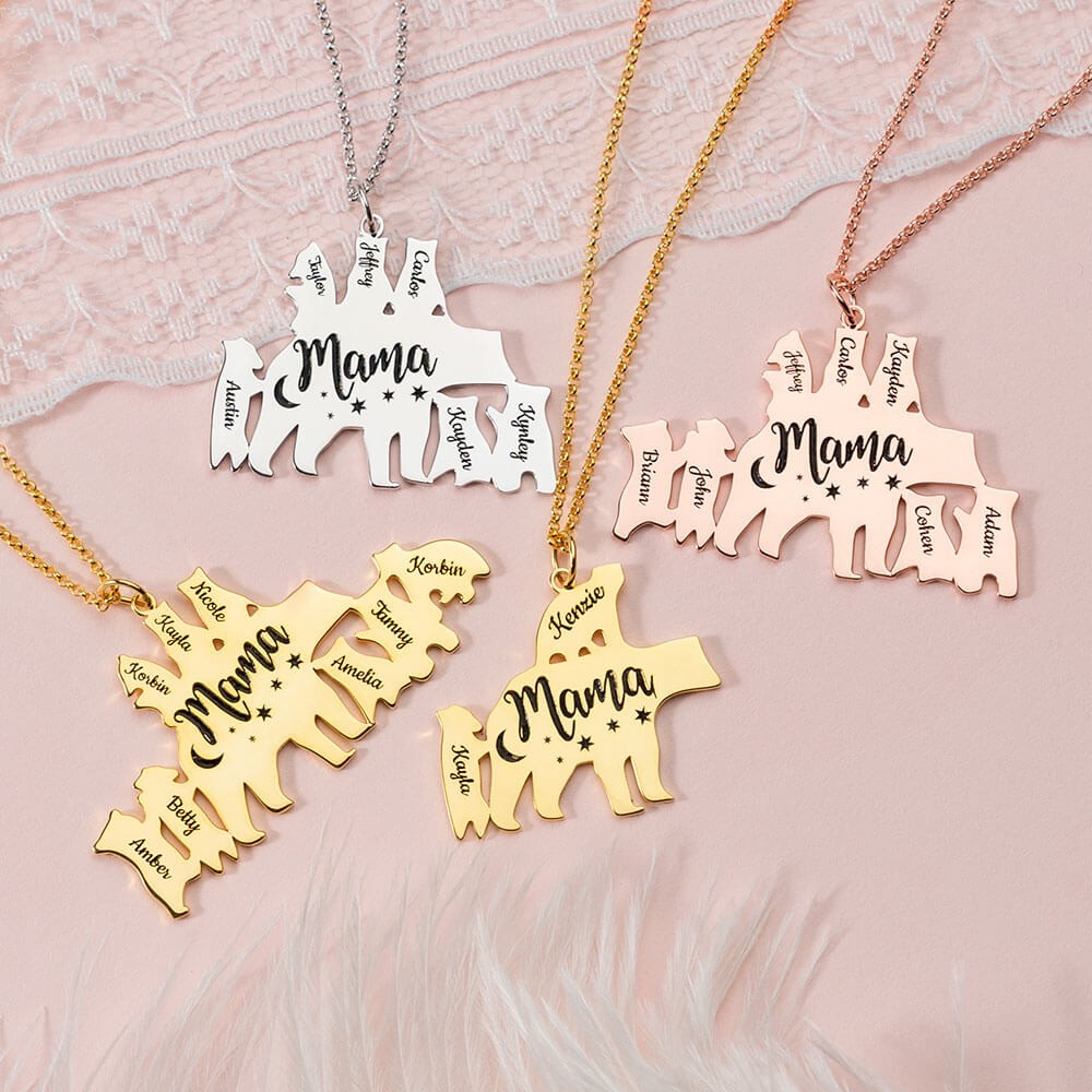 Collana personalizzata Mama Bear 1-8 nomi per regali per la festa della mamma
