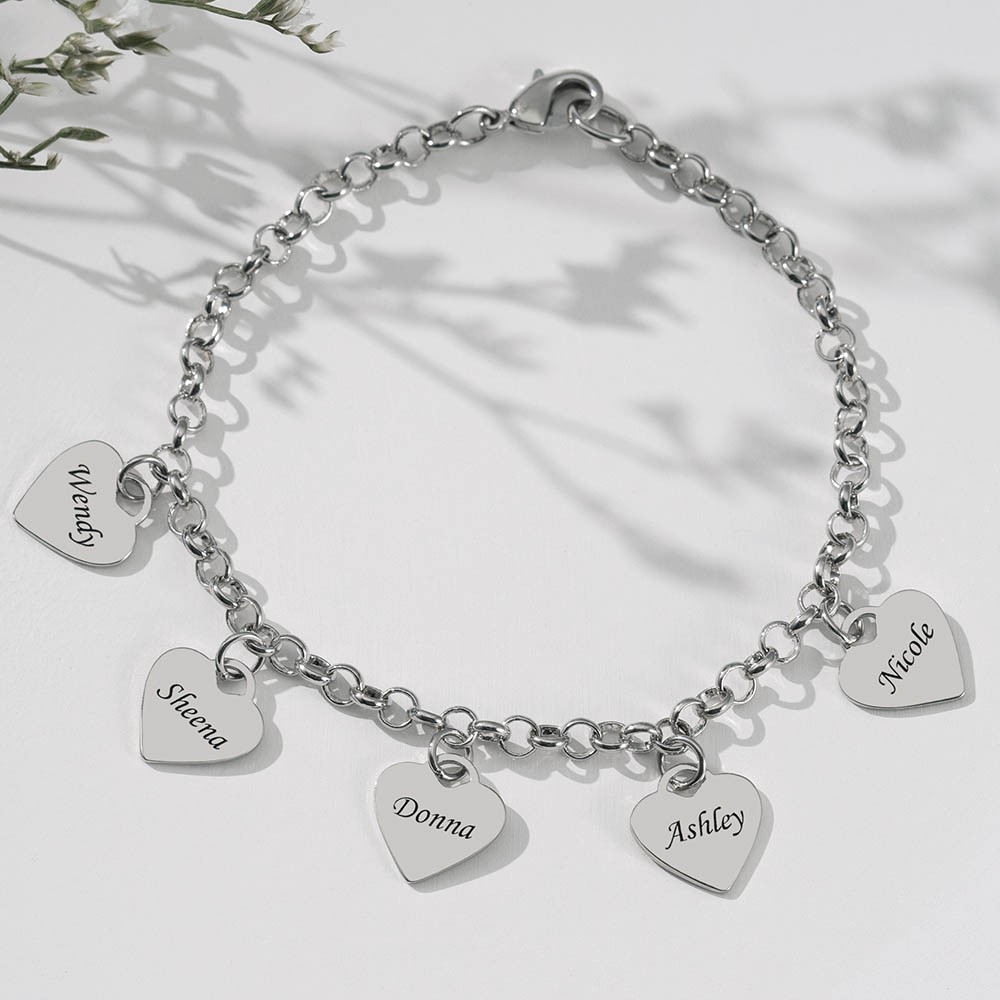 Braccialetti personalizzati con nome inciso a cuore con 1-10 ciondoli Regali d'amore per lei