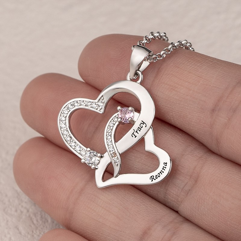 Collana a cuore con nomi di coppia personalizzati con pietre portafortuna Regali di San Valentino