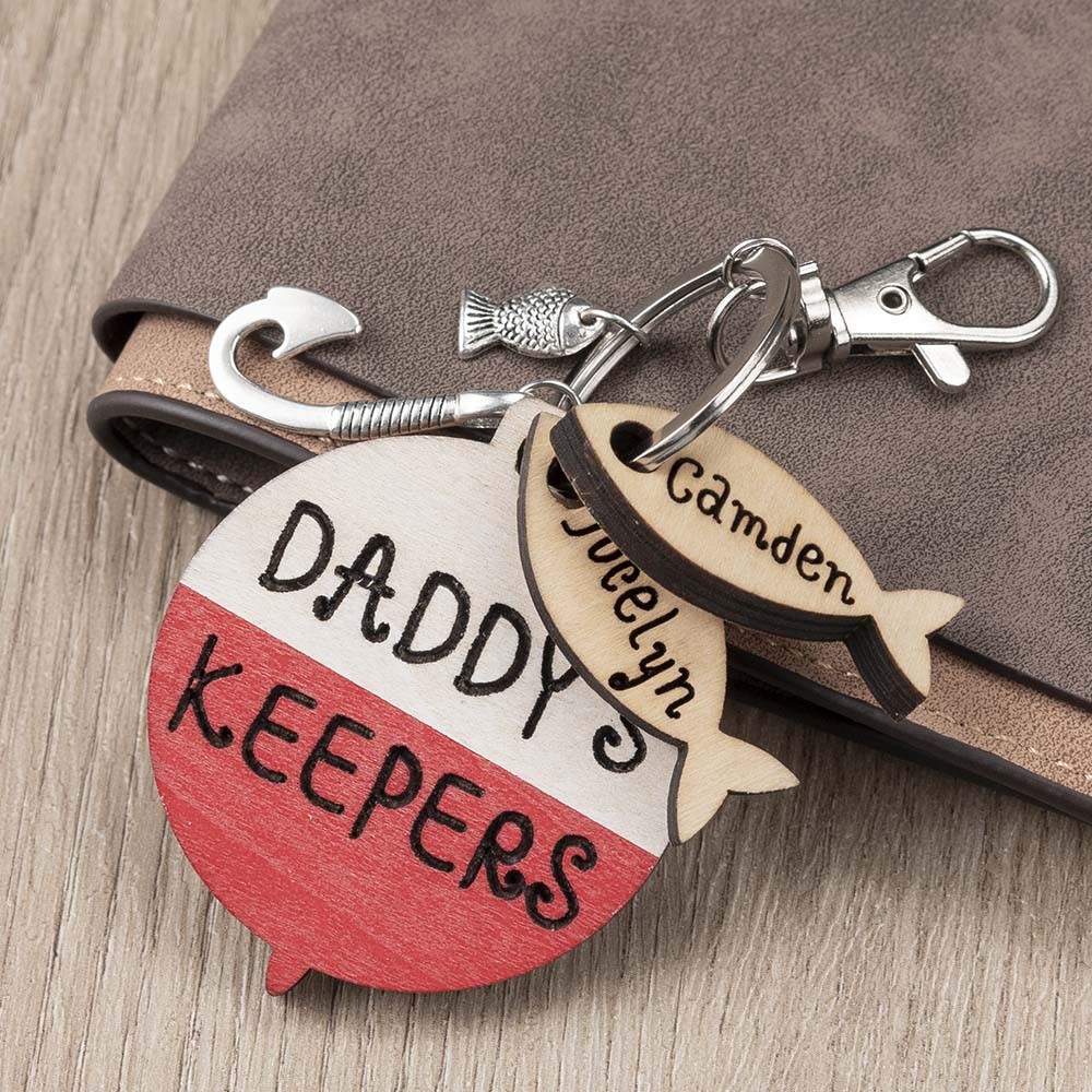 Portachiavi da pesca con incisione personalizzata 1-10 nome Daddy Dad Grampa's Keepers