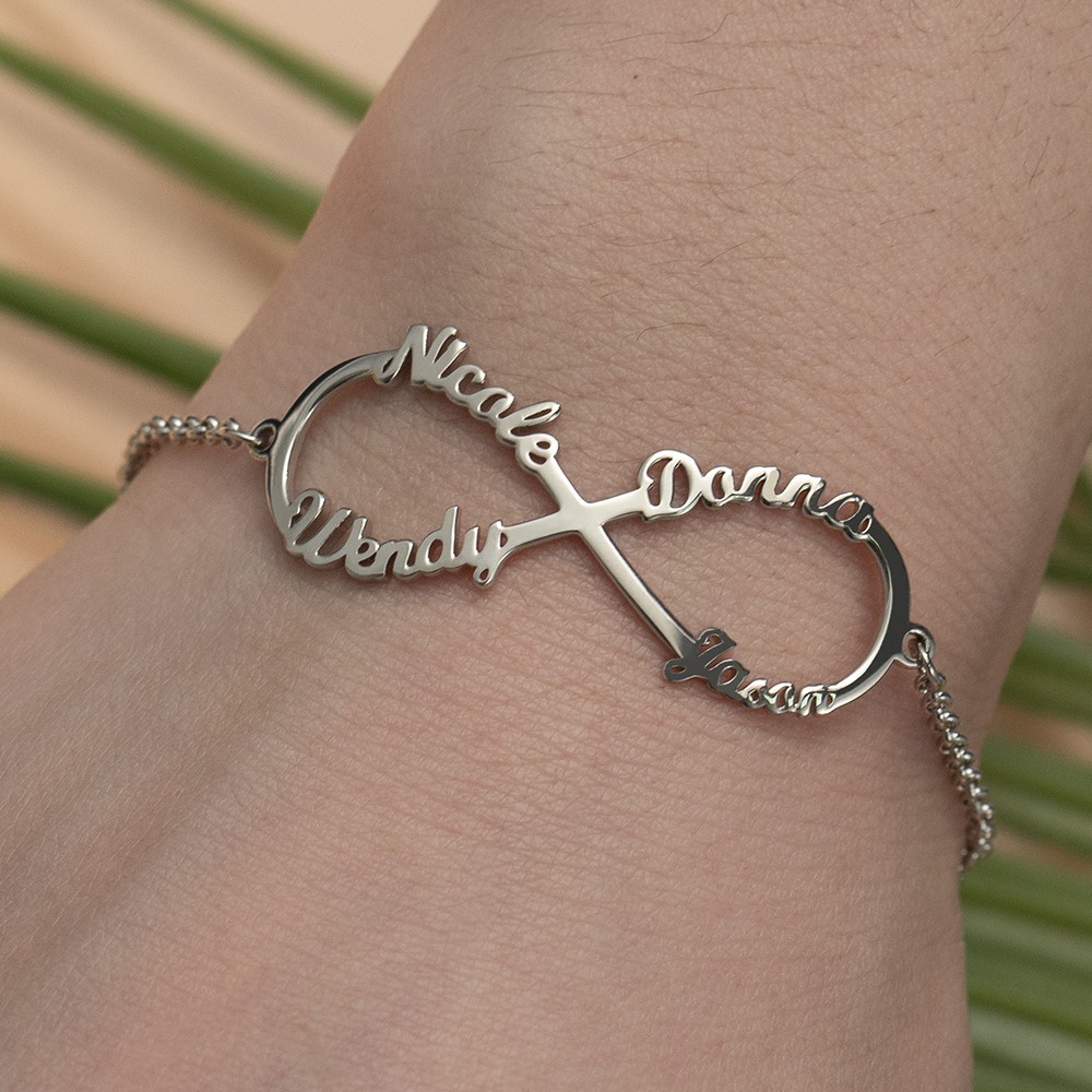 Bracciale personalizzato con nomi di infinito con 1-4 nomi