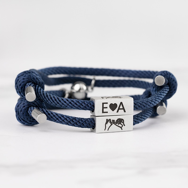 Set di 2 braccialetti personalizzati magnetici coordinati per coppia di fidanzati personalizzati