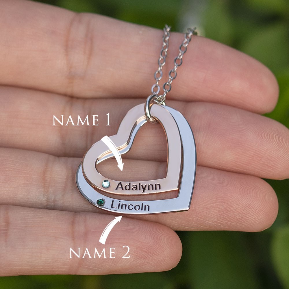 Collane con nomi di coppie di cuori personalizzati con pietre portafortuna Regalo di San Valentino