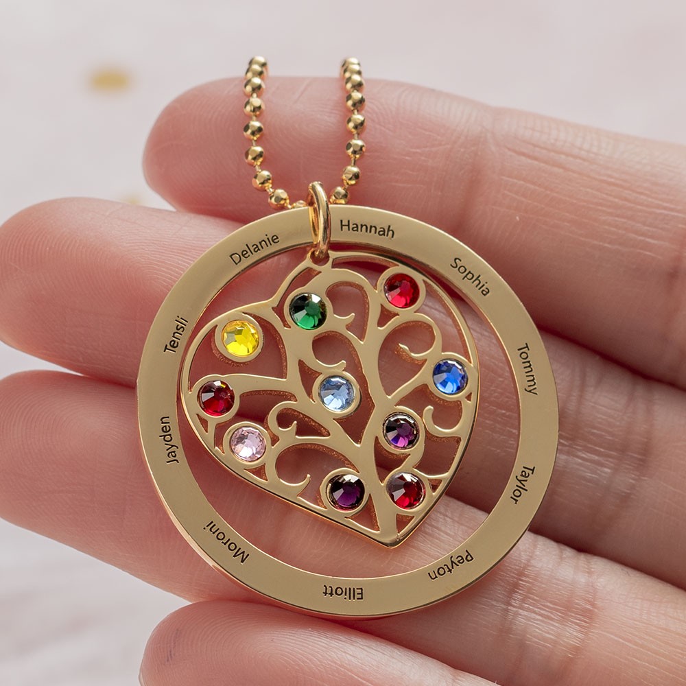 Collana personalizzata con nome del cuore della famiglia con regalo di Natale Birthstone