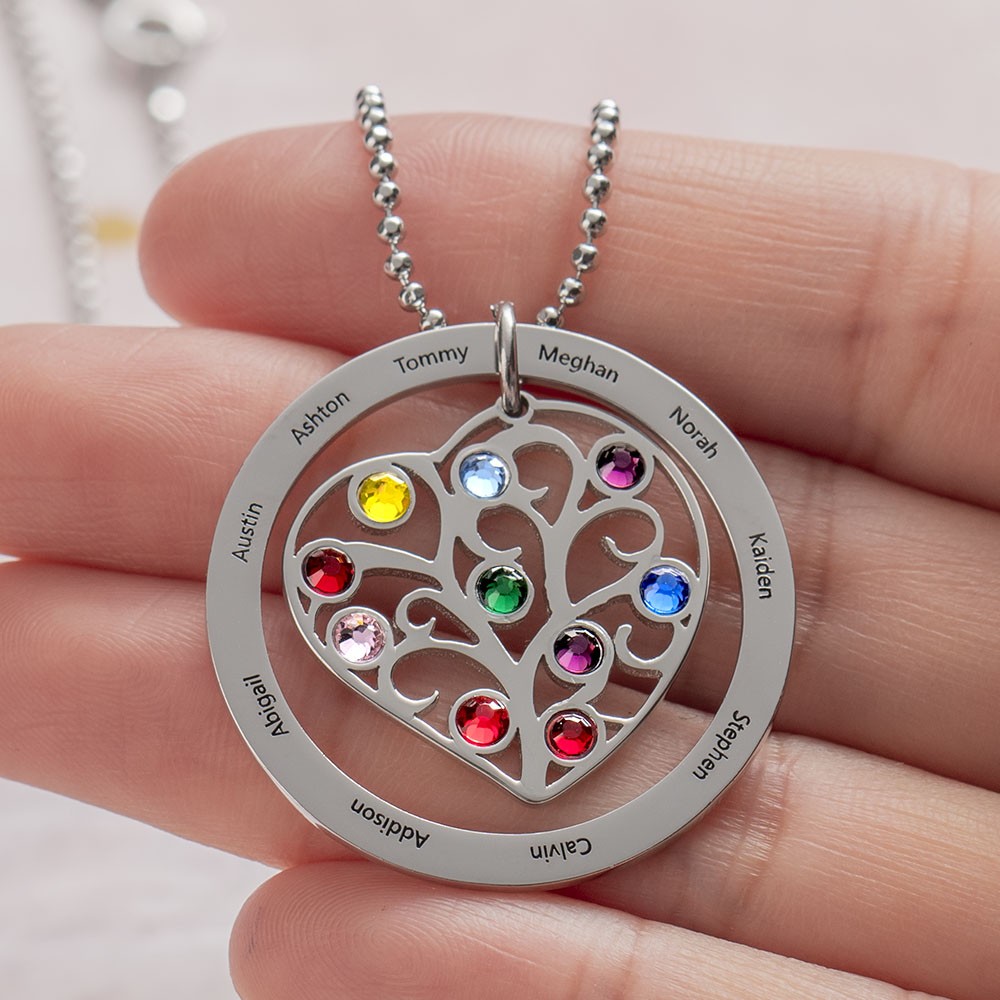 Collana personalizzata con nome del cuore della famiglia con regalo di Natale Birthstone