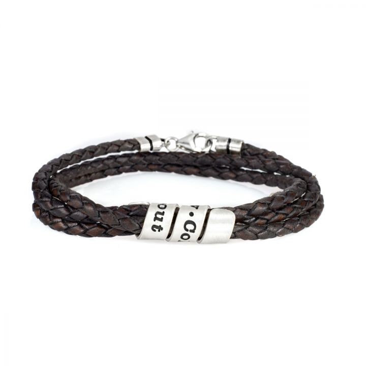 Braccialetti in pelle con nome inciso personalizzato da uomo con 1-10 nomi